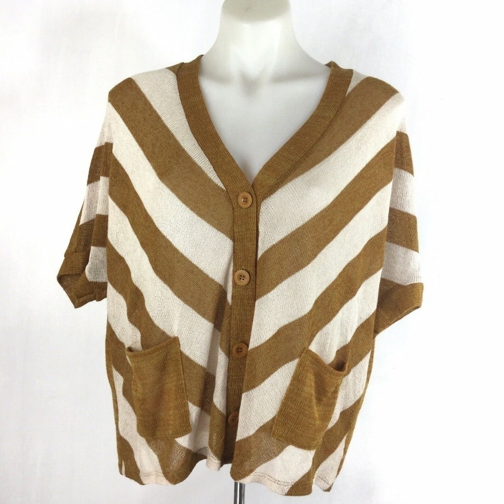 Blue Bird Cardigan Sweater Crisp Mustard Stripe